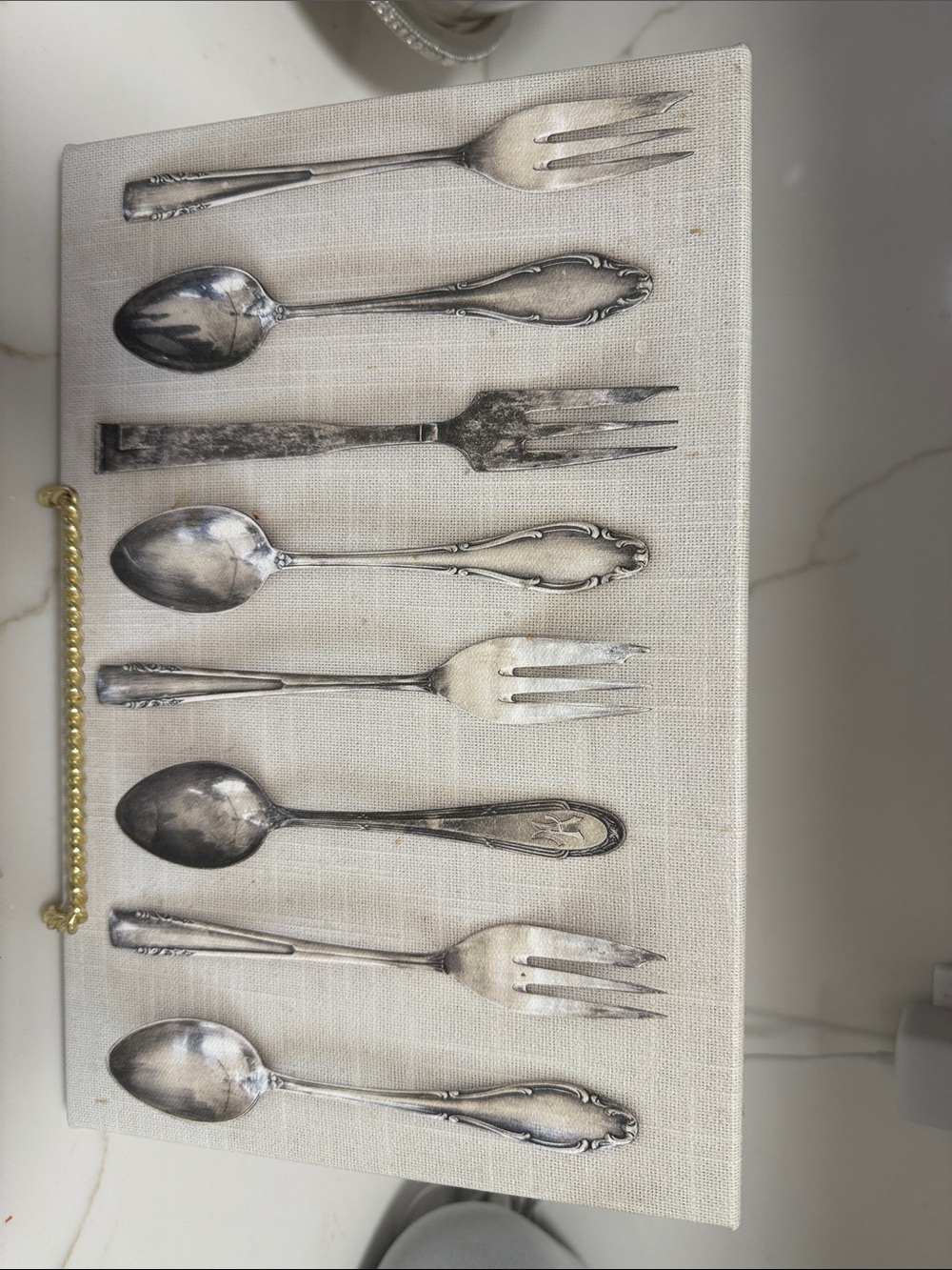 Decorative Vintage Silverware Wall Art - Cream Linen Mounted